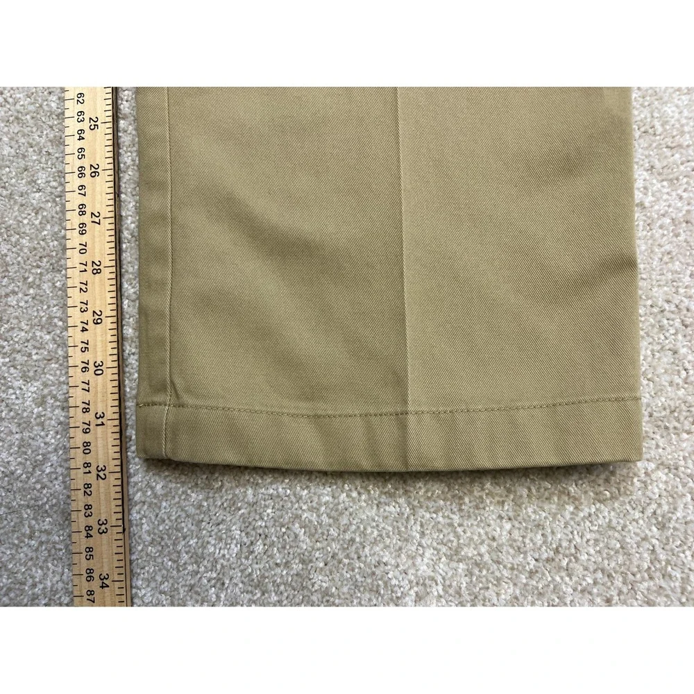 LL Bean Comfort Waist Mens Khaki Cotton Pleated Relaxed‎ Fit Pants Size 36x32